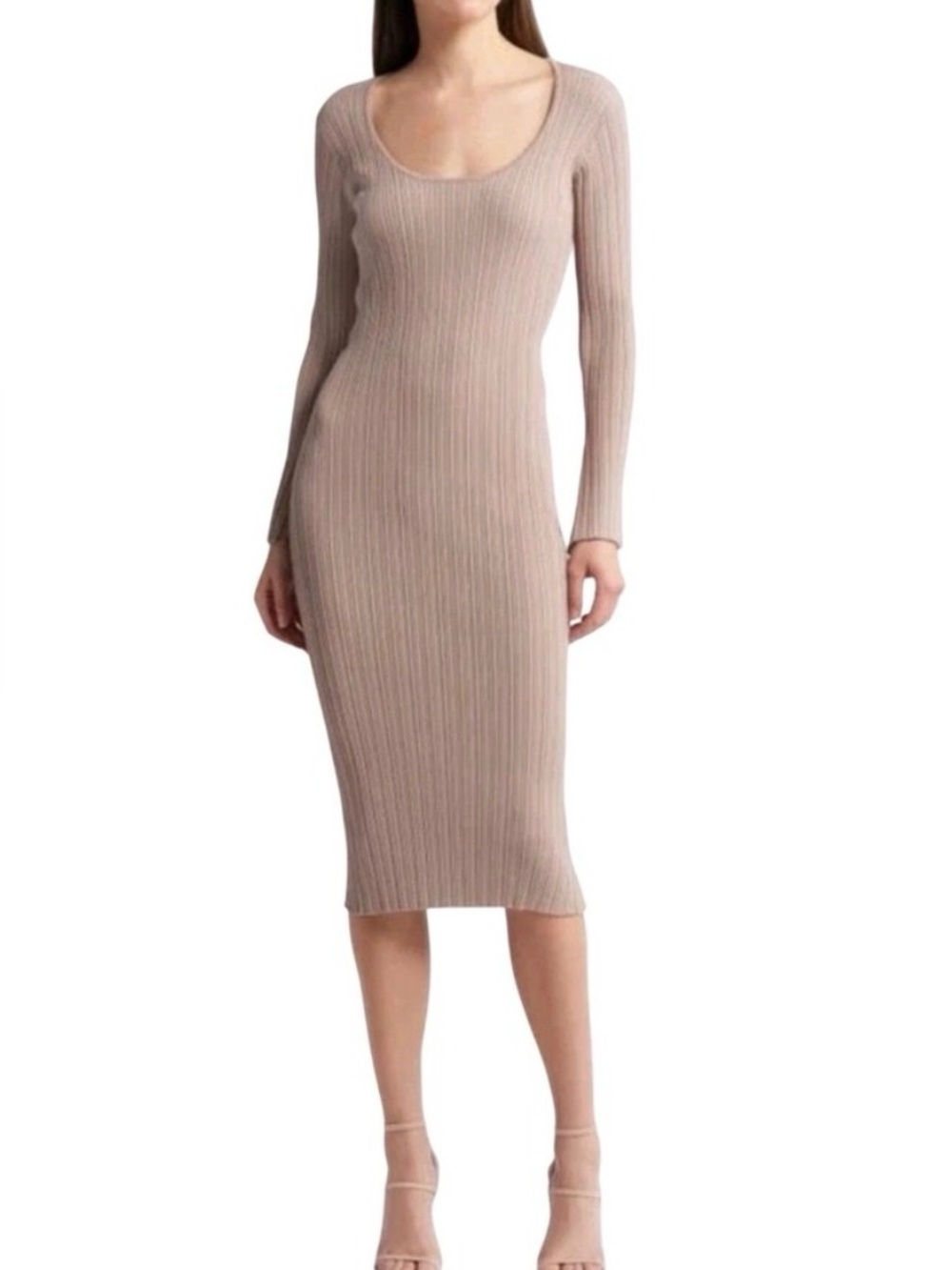 New WAYF Alexi Nordstrom Long Sleeve Bodycon Ribbed Midi Dress Sz Small